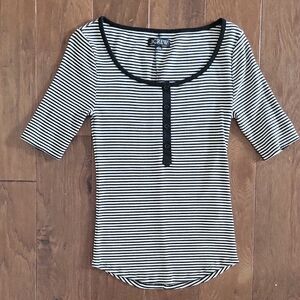 J. Crew Black and White Striped Short Sleeve Knit Top, Small